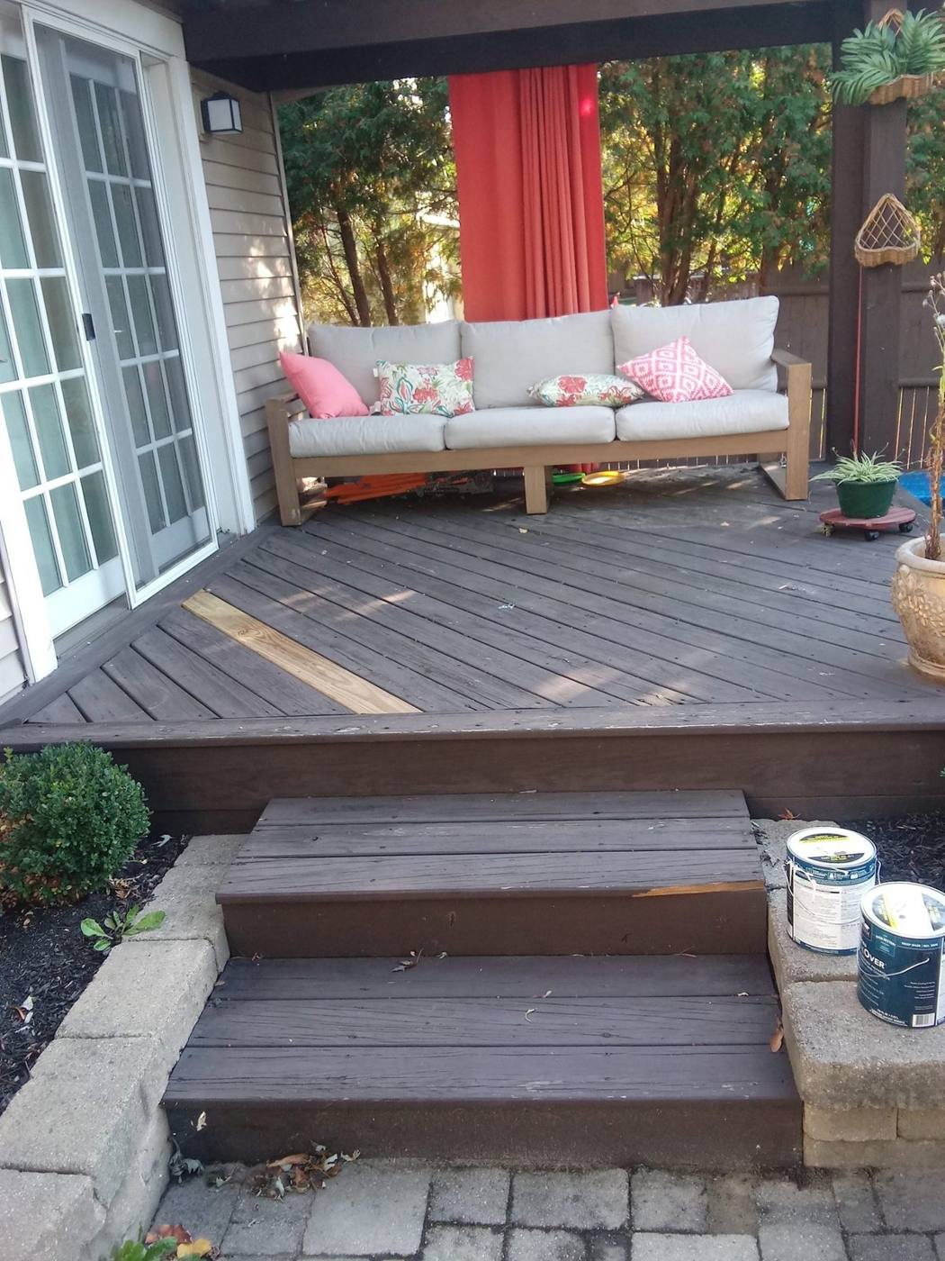 Deck before: worn gray boards